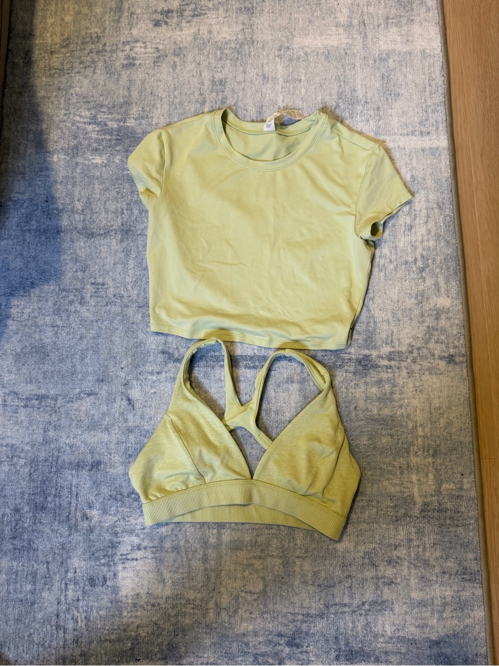 Alo Lime Green Crop Tee and Sports Bralette Set